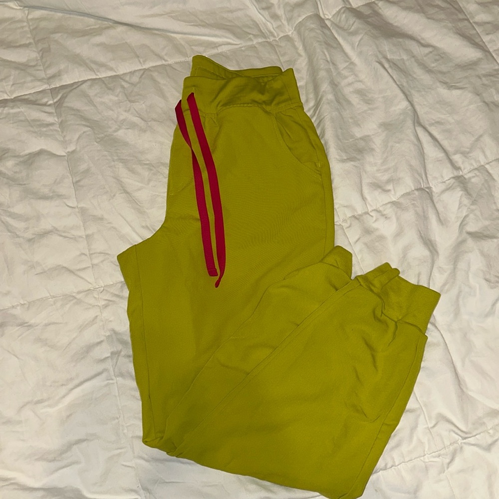 Figs Women's Jogger Pants in Yellow with Red Accent